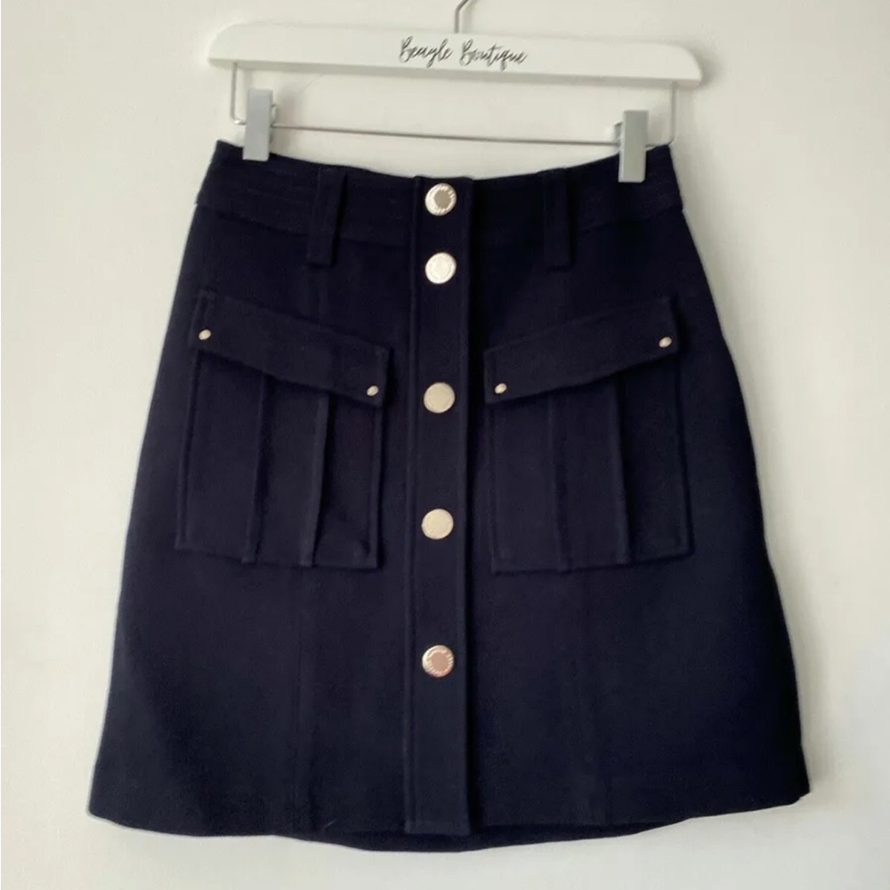 Morgan Dark Blue Mini Button Down Skirt Size 6 UK RRP £52 Front Pockets - Picture 1 of 6